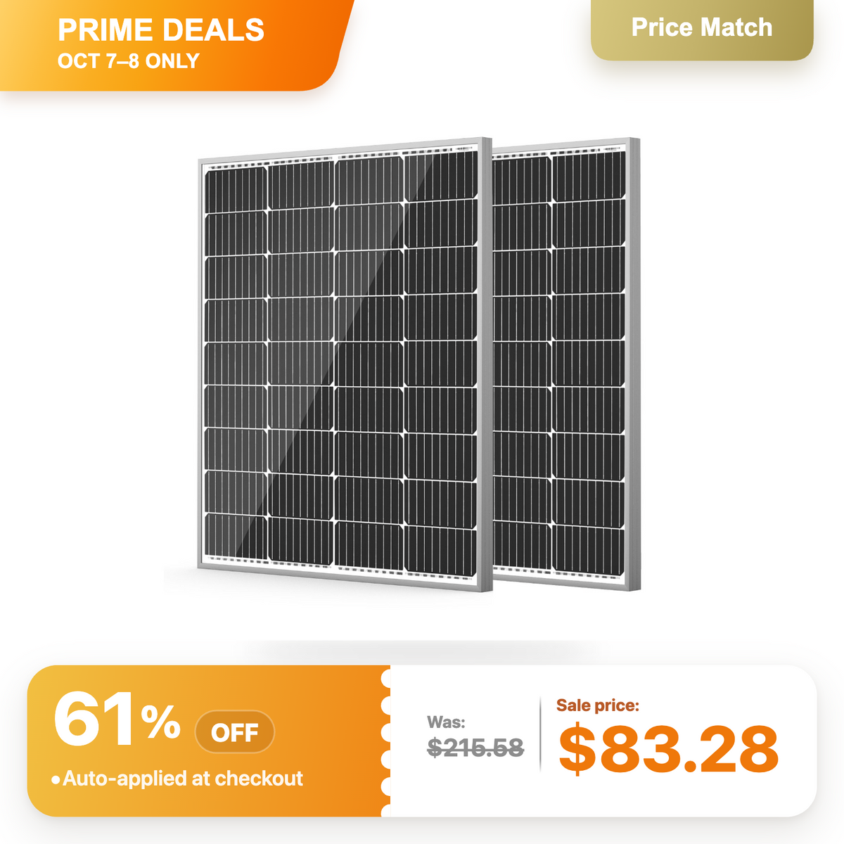 HQST 100W 12V 9BB Monocrystalline Solar Panel