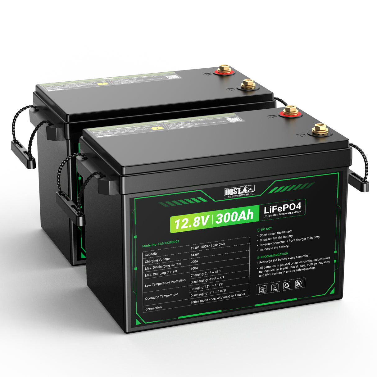 HQST 12V 300Ah LiFePO4 Battery - Mini Size & True 3840Wh