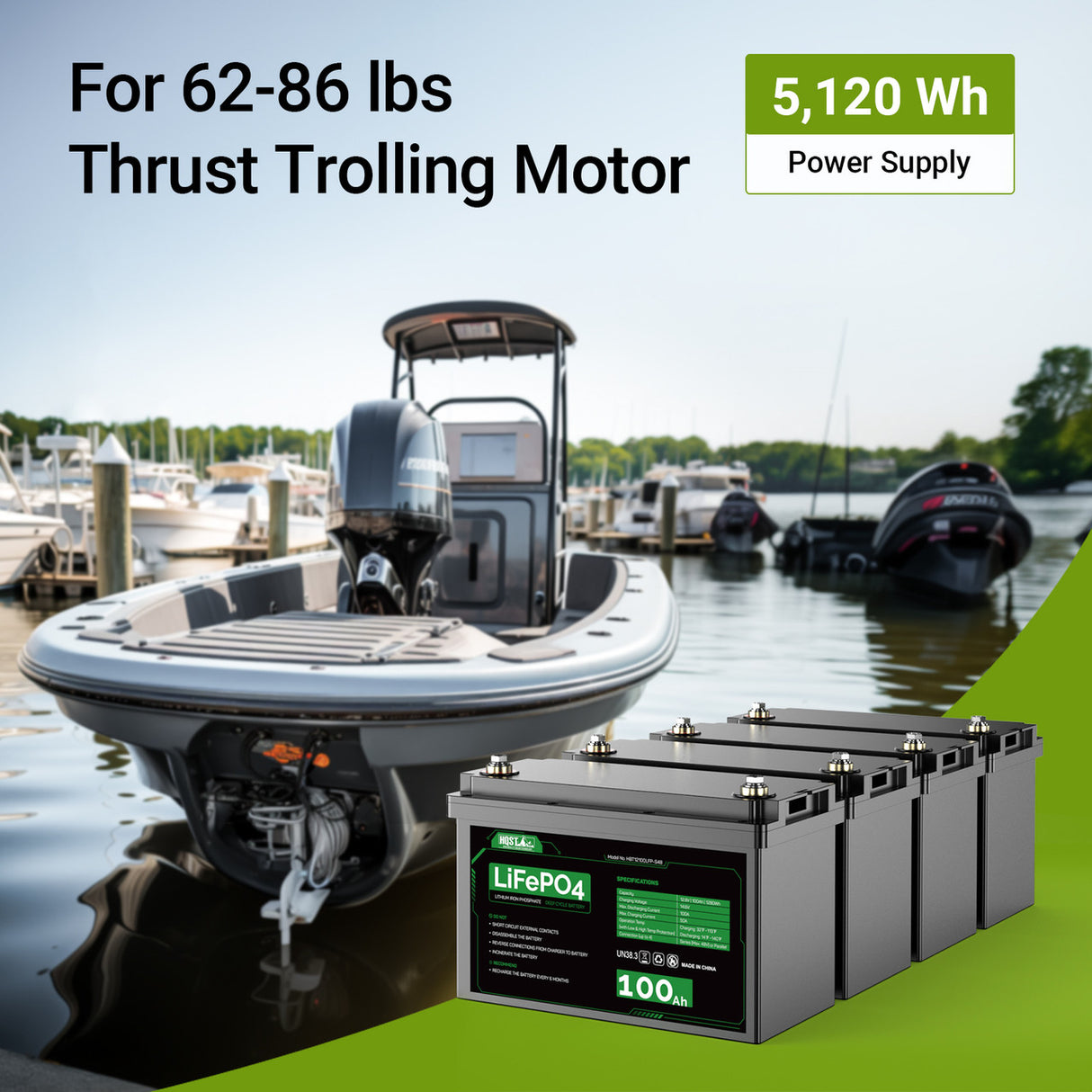 HQST 12V 100Ah LiFePO4 Lithium Iron Phosphate Battery(4 Pack)