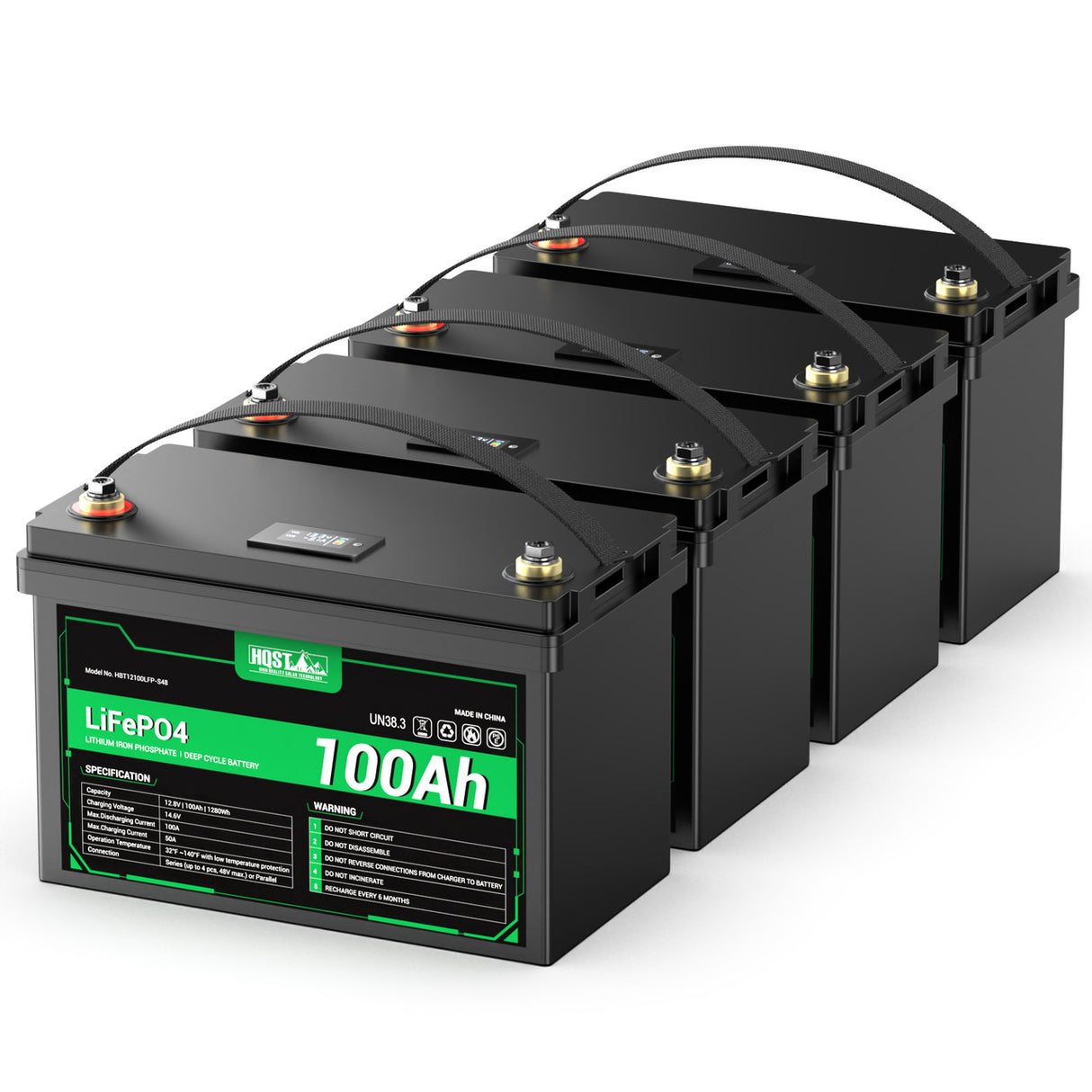 HQST 12V 100Ah Lithium Iron Phosphate LiFePO4 Battery with LED Display