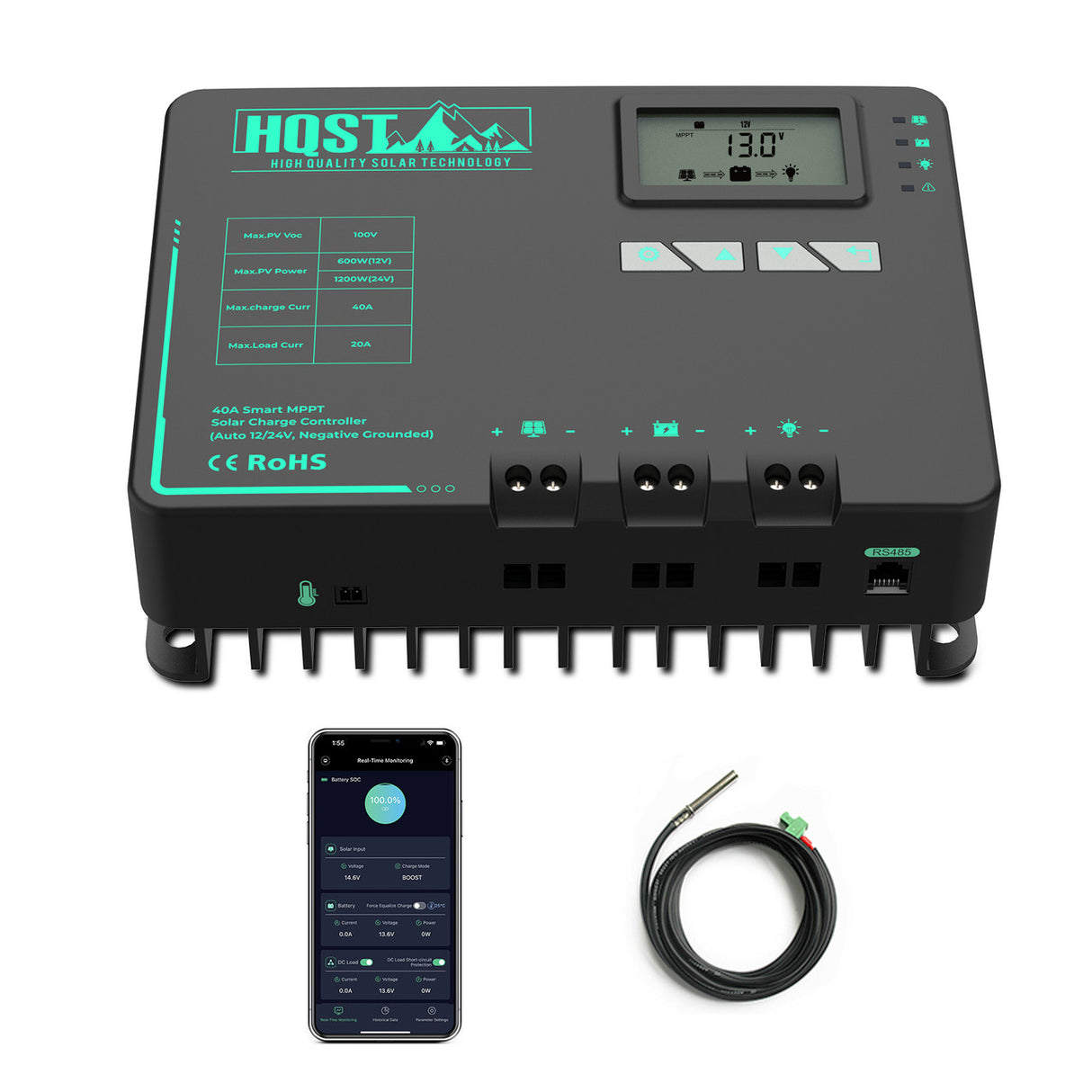 HQST 40A MPPT Solar Charge Controller with Parallel Charging & Bluetooth