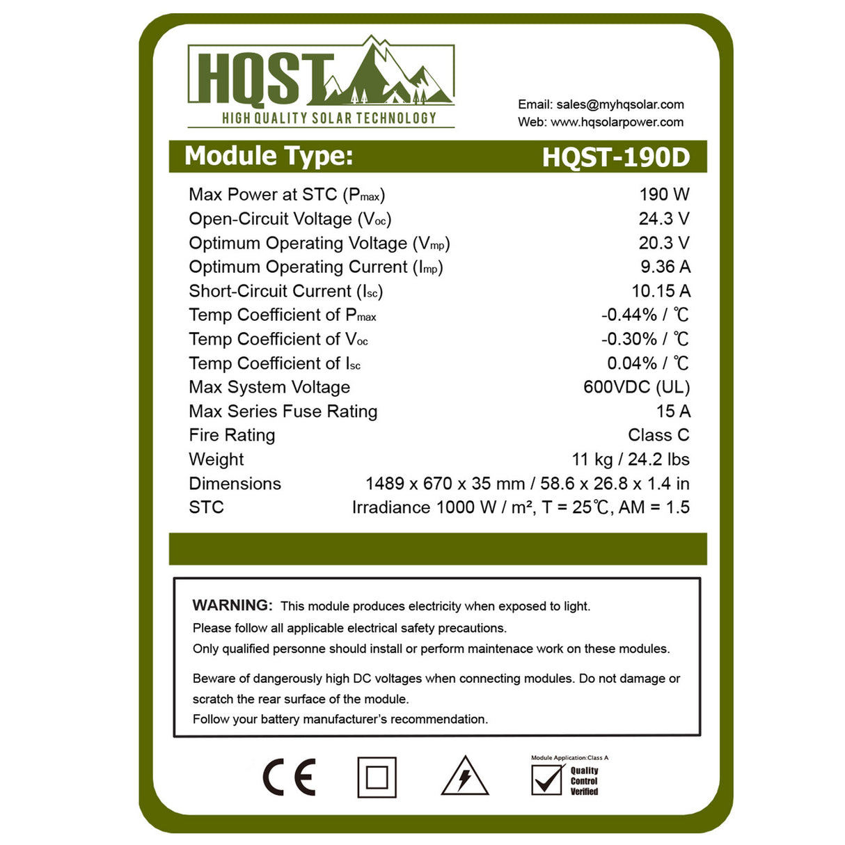 190 Watt 12 Volt Monocrystalline Solar Panel
