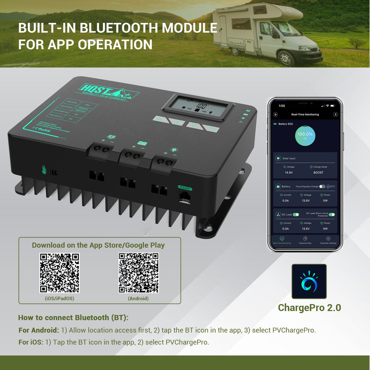 HQST 40A MPPT Solar Charge Controller with Parallel Charging & Bluetooth