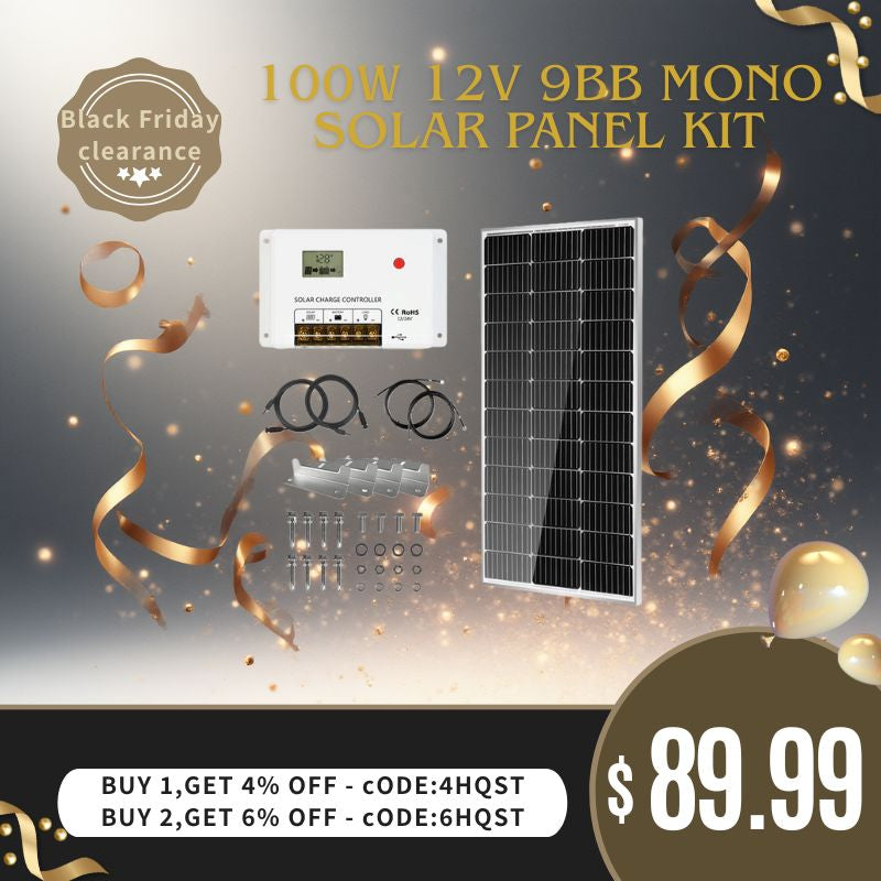 100W 12V 9BB Monocrystalline Solar Panel Kit with 30A PWM Charge Controller