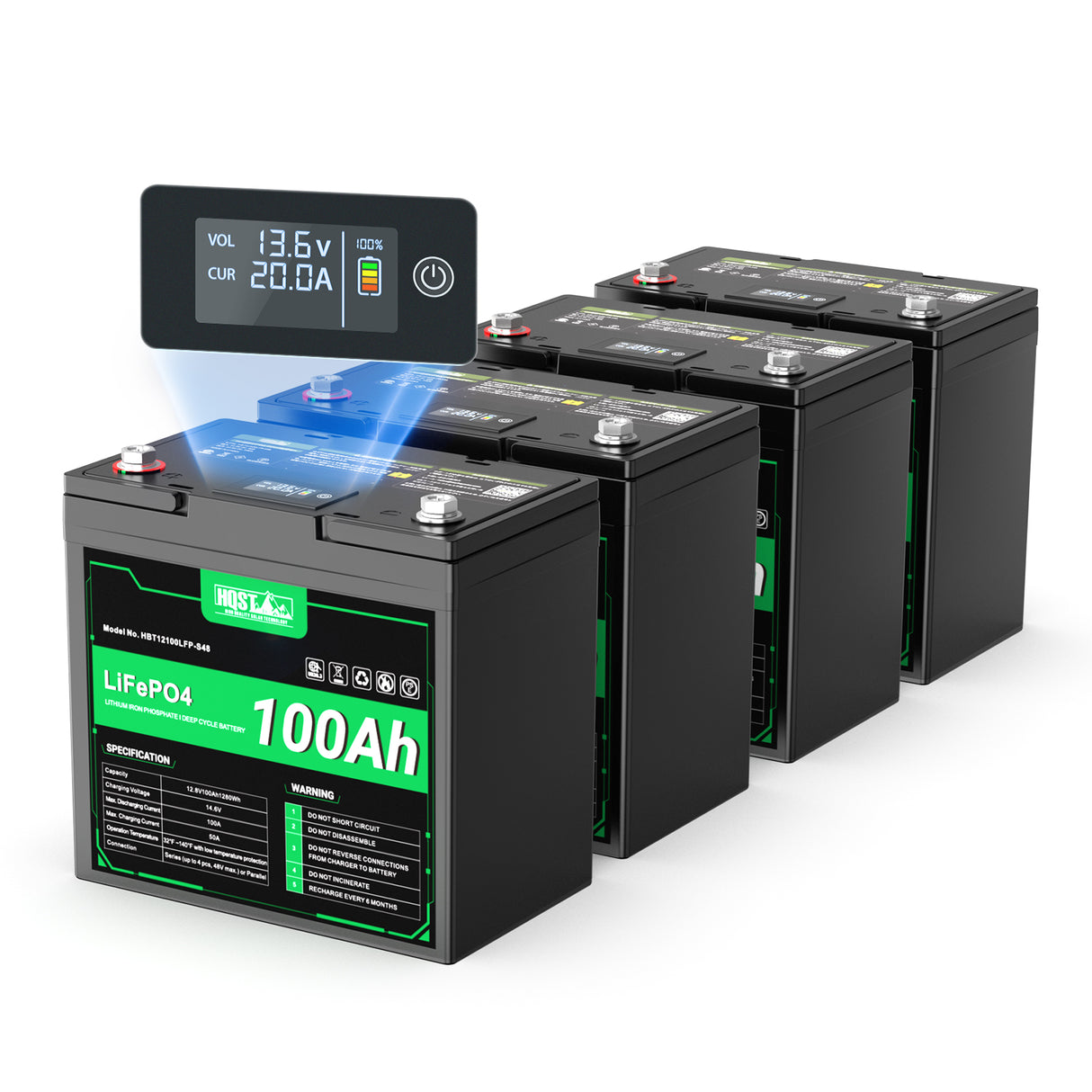 Pre-Order: HQST 12V 100Ah LiFePO4 Battery, Mini Size Group 22NF with LED Meter, 10+ Years Life