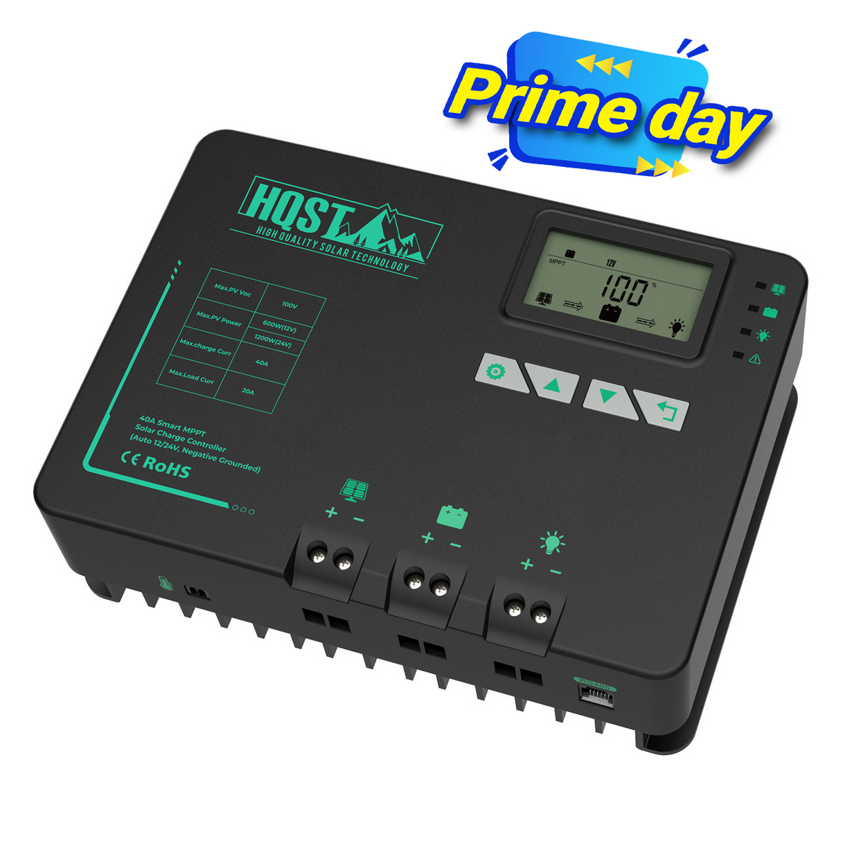 HQST 40A MPPT Solar Charge Controller with Parallel Charging & Bluetooth