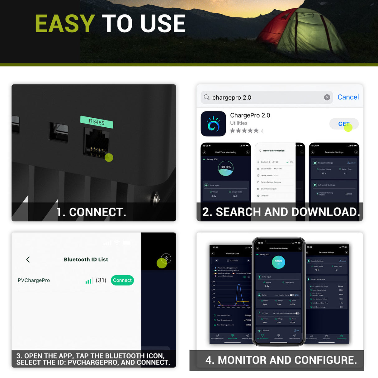Bluetooth Module with RJ12 Communication Port for HQST MPPT 20A, 40A, 60A Solar Charge Controllers