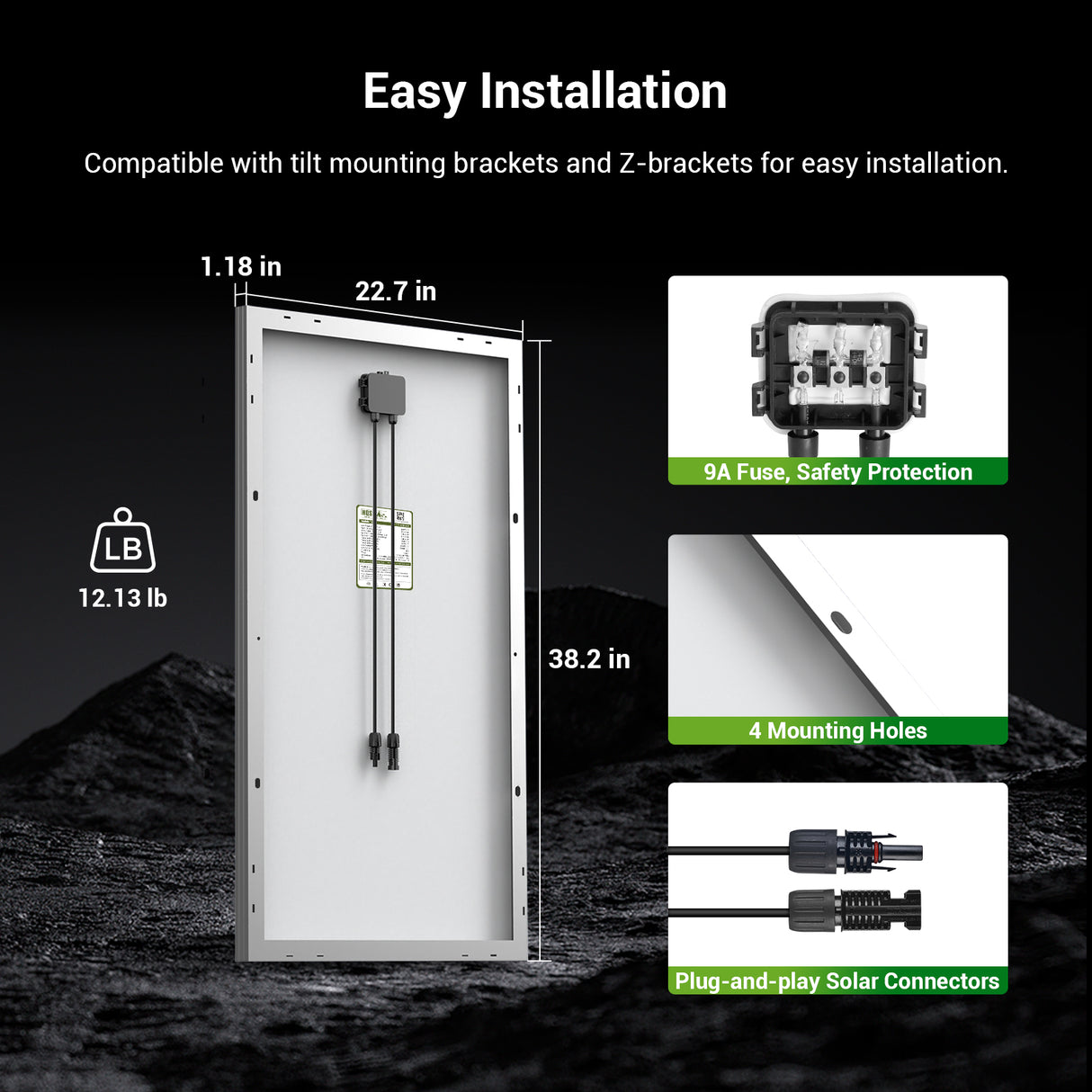 HQST 200W 2 Packs 100W 12V 9BB Monocrystalline Solar Panel