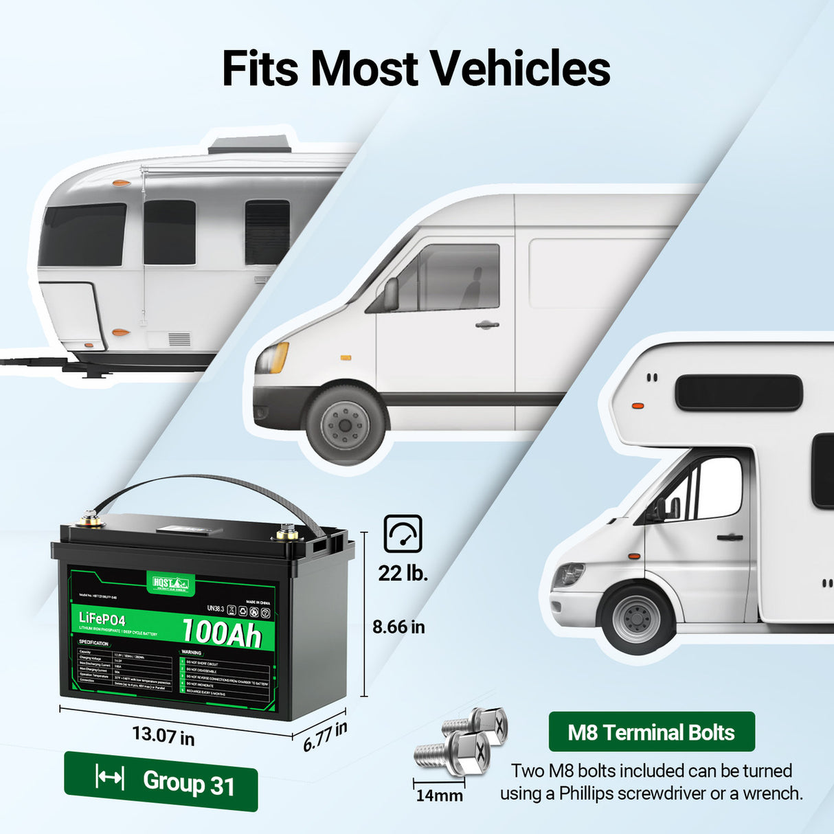 HQST 12V 100Ah Lithium Iron Phosphate LiFePO4 Battery with LED Display