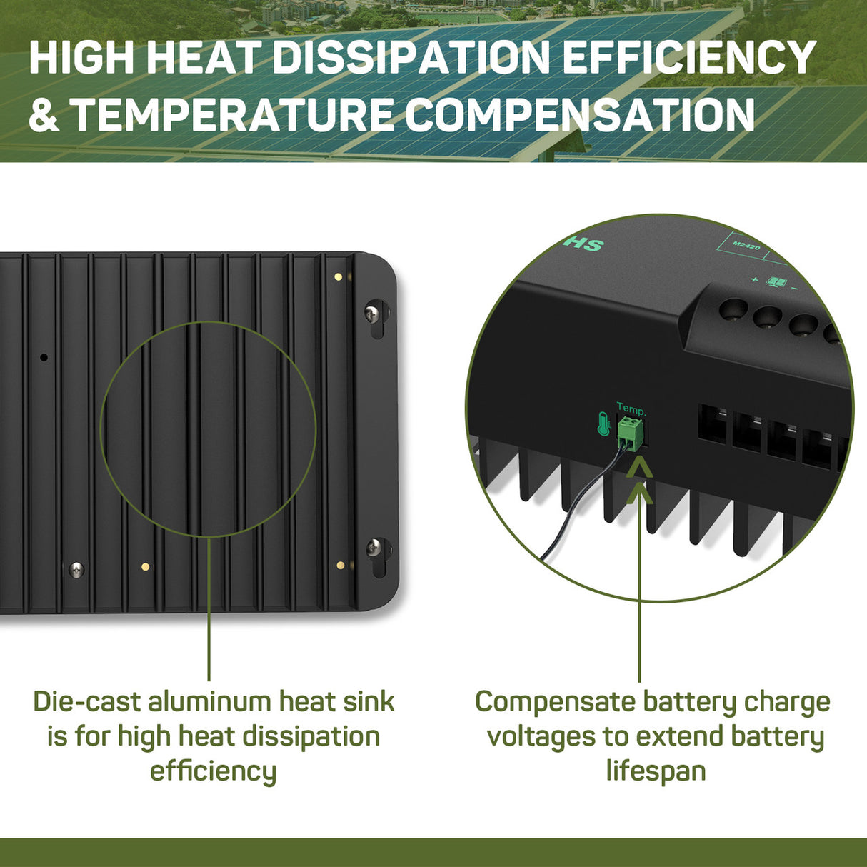 HQST MPPT Solar Charge Controller 20 Amp Negative Ground Controller with Bluetooth LCD Display, 12V/24V DC Input Solar Panel Regulator for Gel Sealed Flooded and Lithium Battery