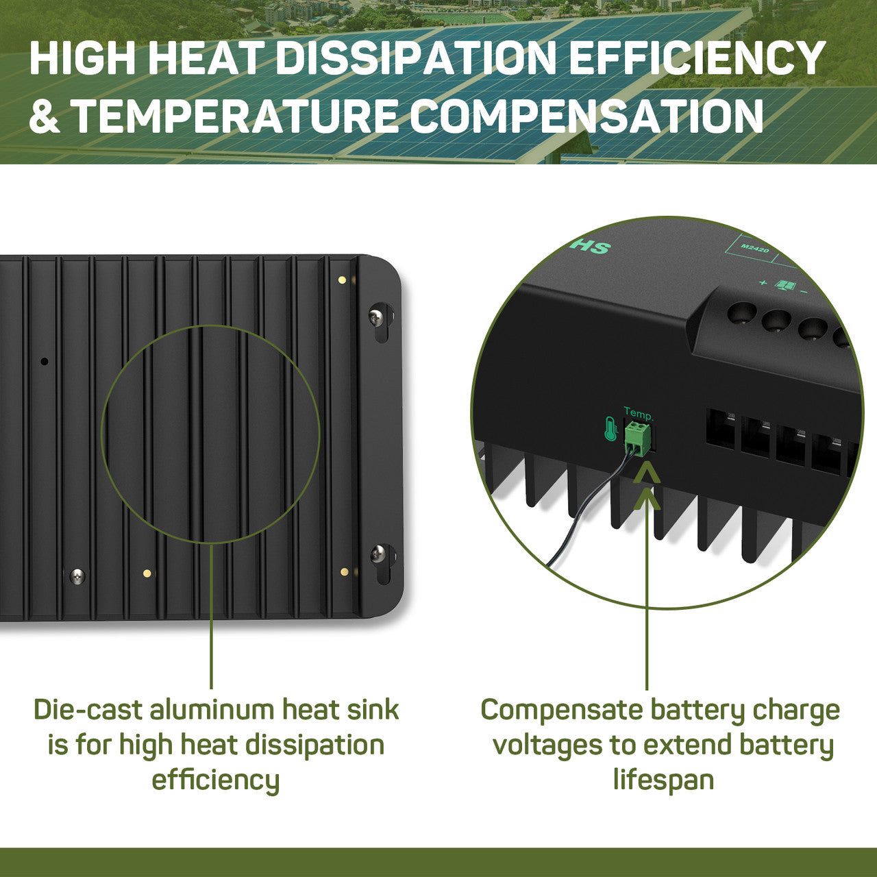 HQST MPPT Solar Charge Controller 20 Amp Negative Ground Controller with Bluetooth LCD Display, 12V/24V DC Input Solar Panel Regulator for Gel Sealed Flooded and Lithium Battery
