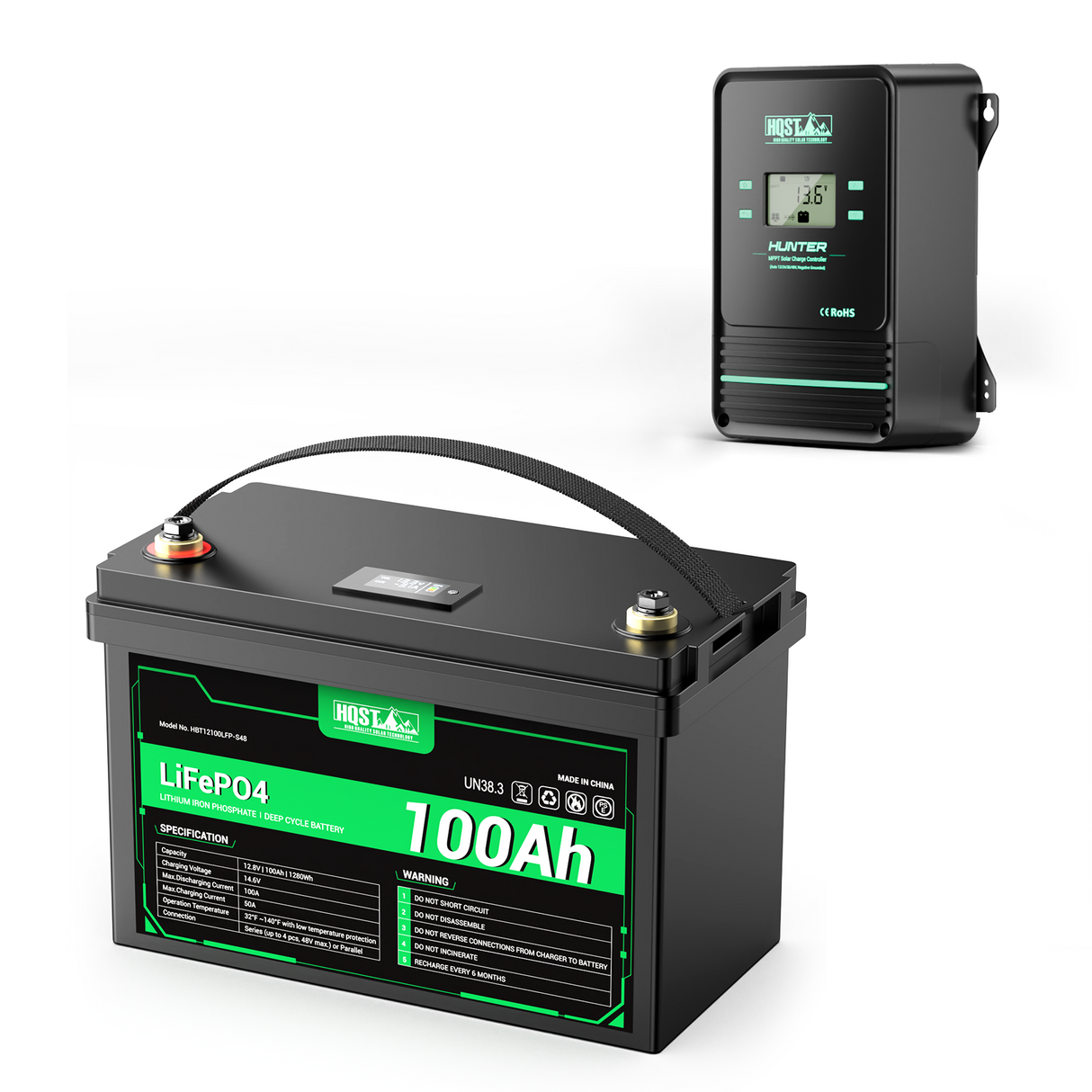 HQST 12V 100Ah Lithium Iron Phosphate LiFePO4 Battery with LED Display