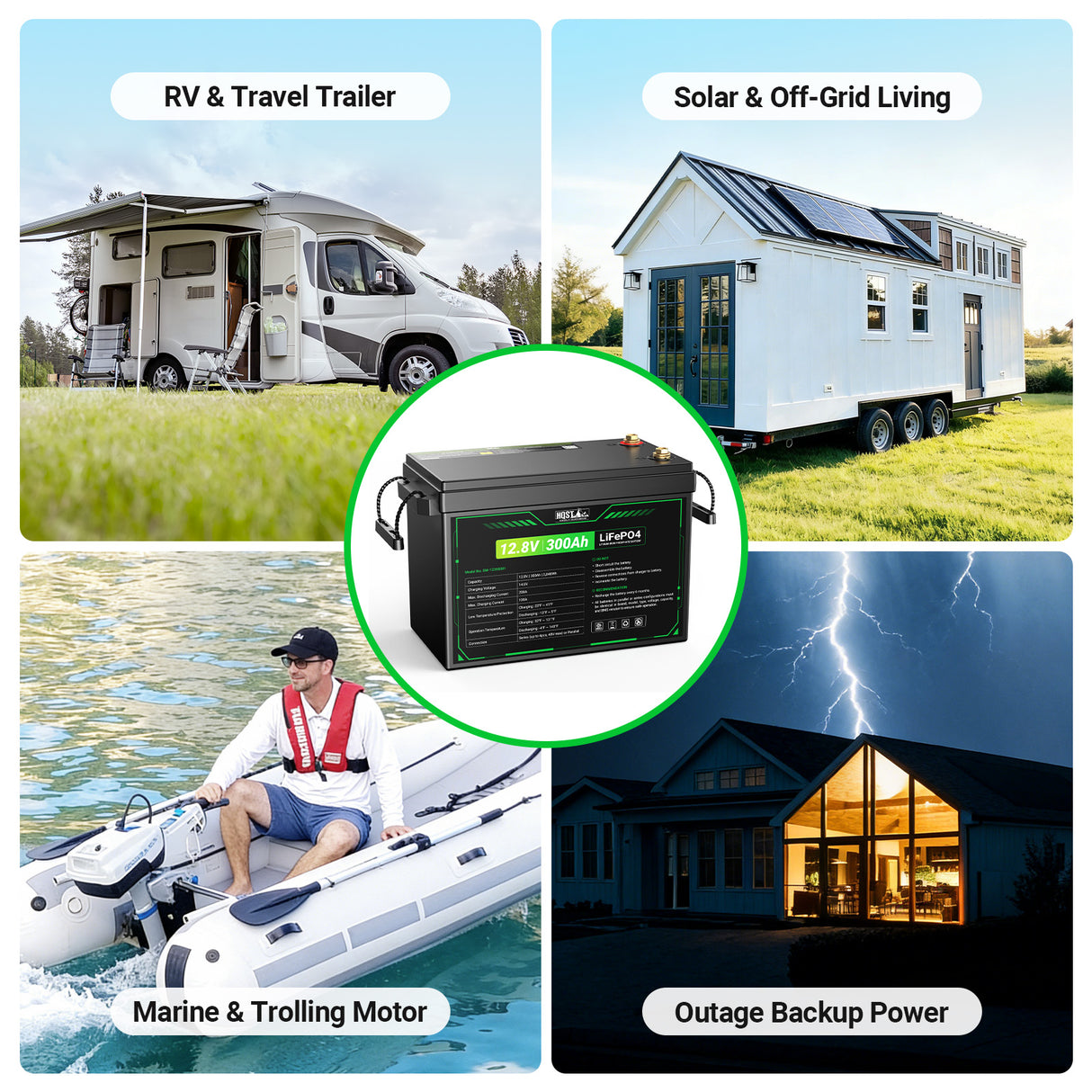 HQST 12V 300Ah LiFePO4 Battery - Mini Size & True 3840Wh