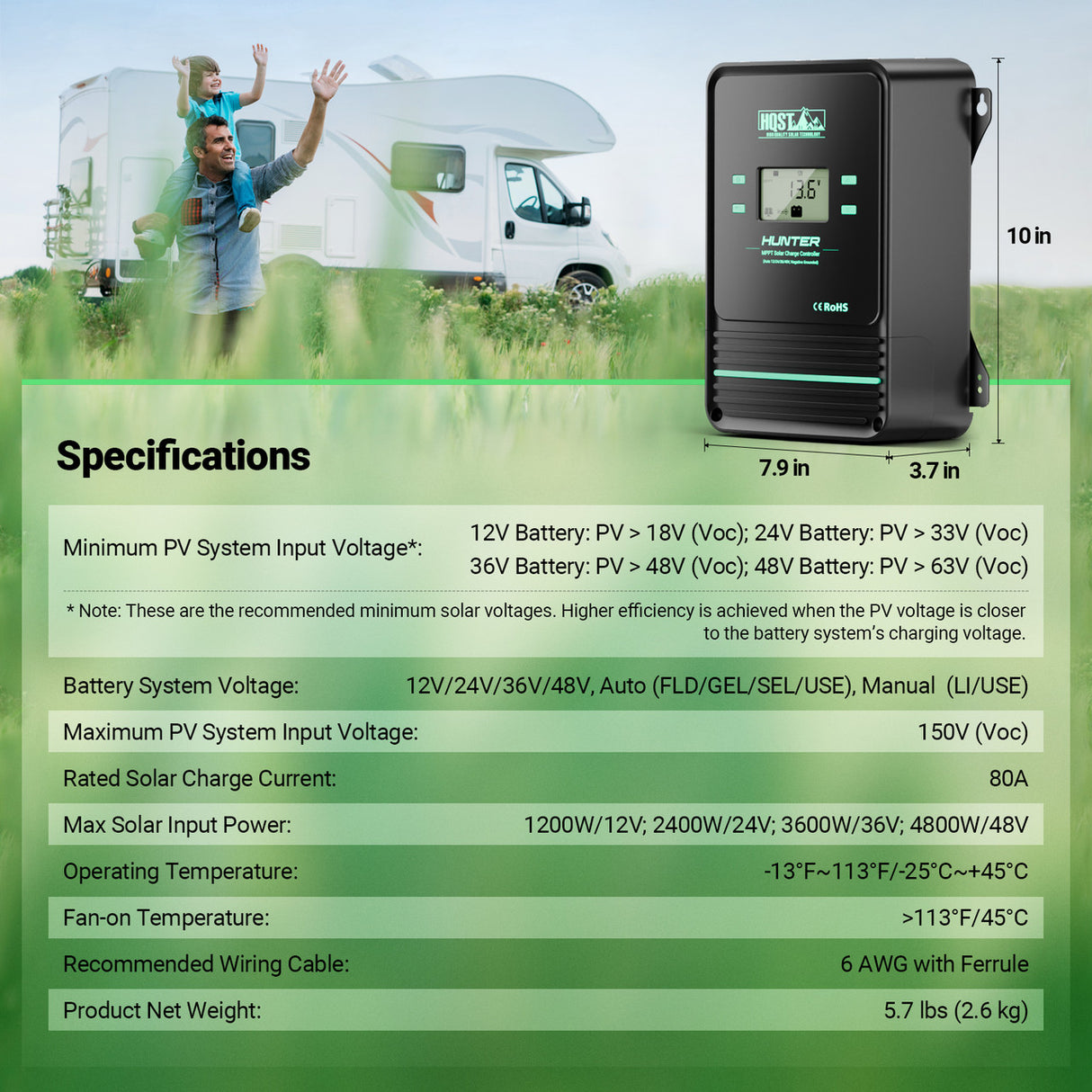 80A MPPT Solar Charge Controller with Smart APP Control, LiFePO4 Battery Low Temp Protection, and Parallel Charging