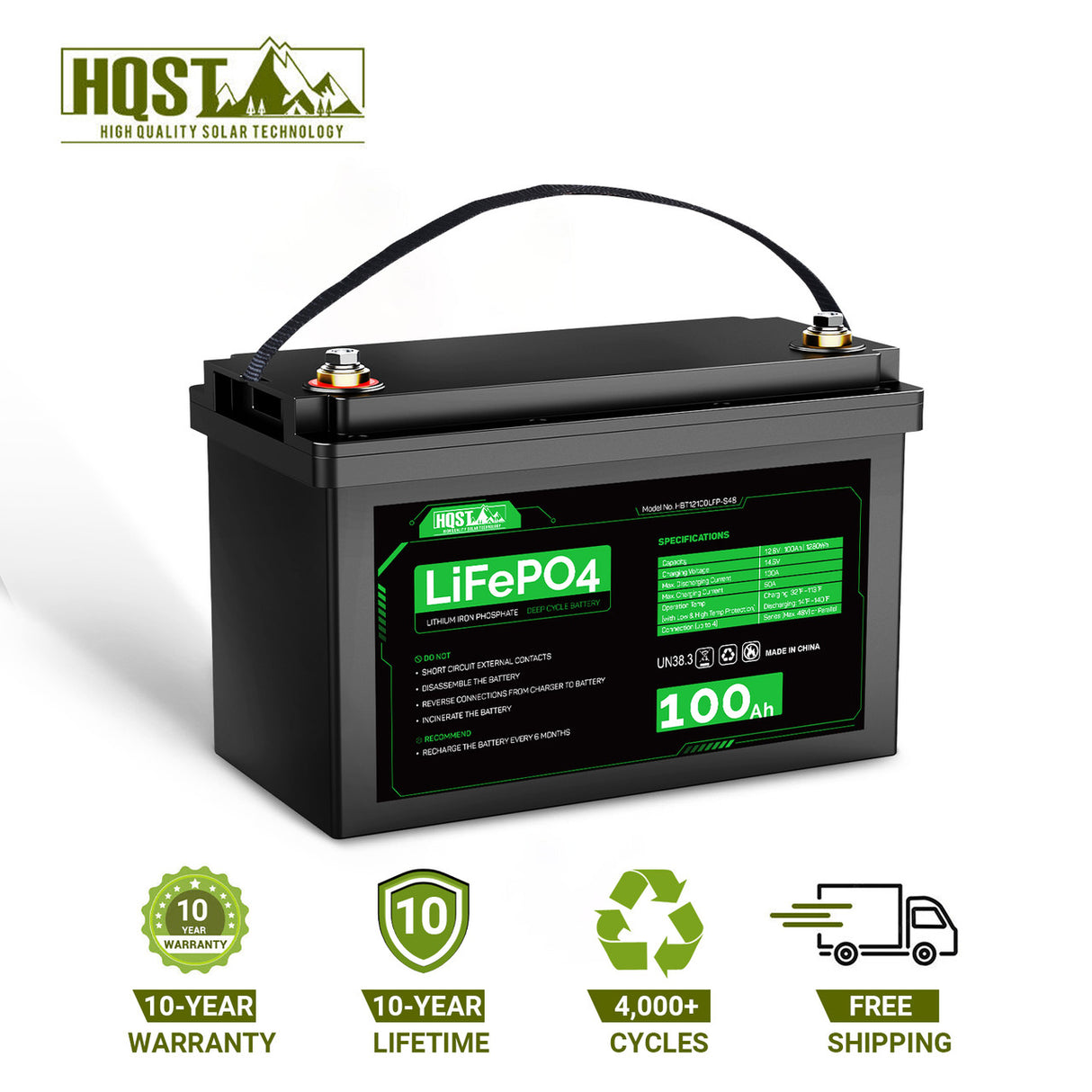 HQST 12V 100Ah LiFePO4 Lithium Iron Phosphate Battery(3 Pack)