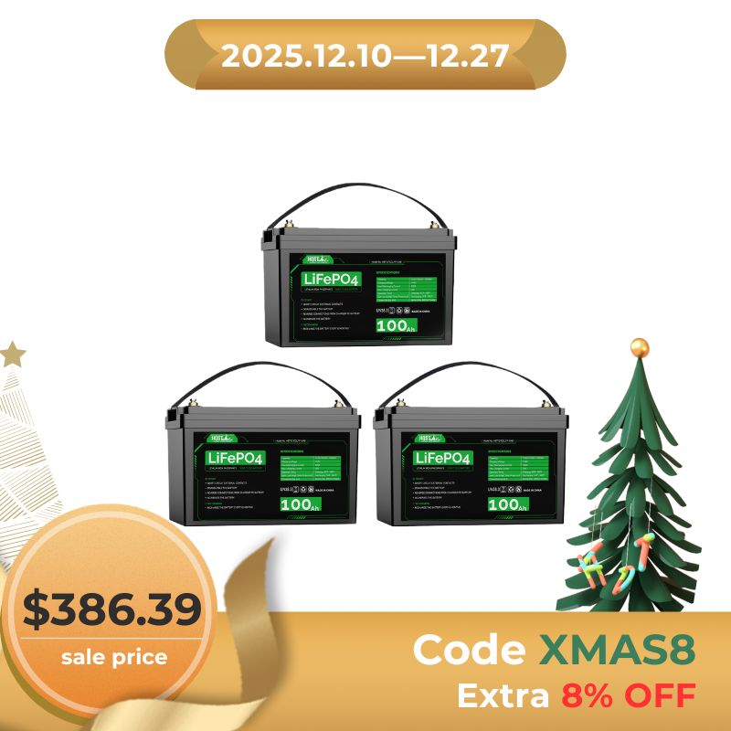 HQST 12V 100Ah LiFePO4 Lithium Iron Phosphate Battery(3 Pack)