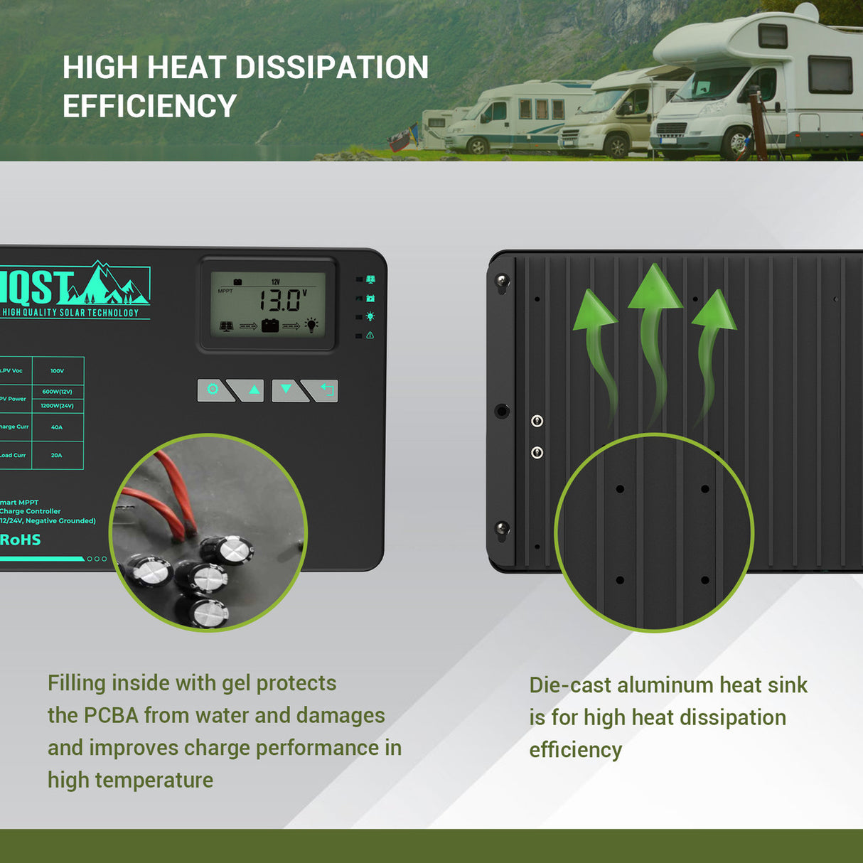 HQST 40A MPPT Solar Charge Controller with Parallel Charging & Bluetooth