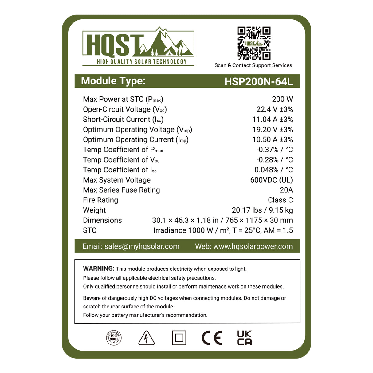 HQST 200W Compact N-Type Solar Panel | 25.4% Efficiency, 14.5% Lighter