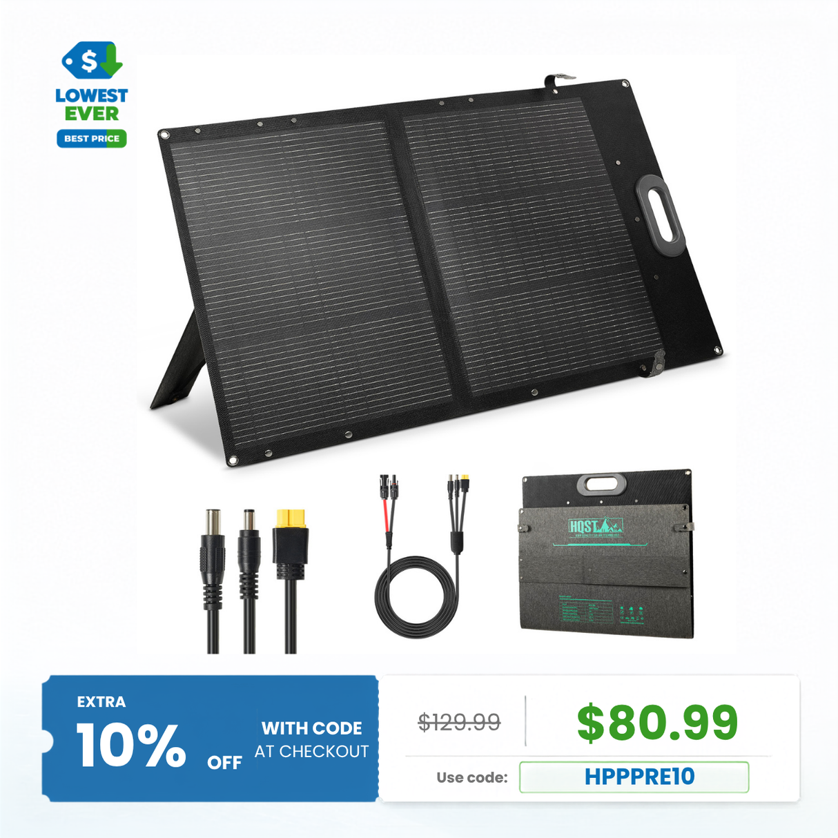HQST Ultra-Light 100W Foldable Portable Solar Panel | 25% Efficiency, Up to 40% Lighter
