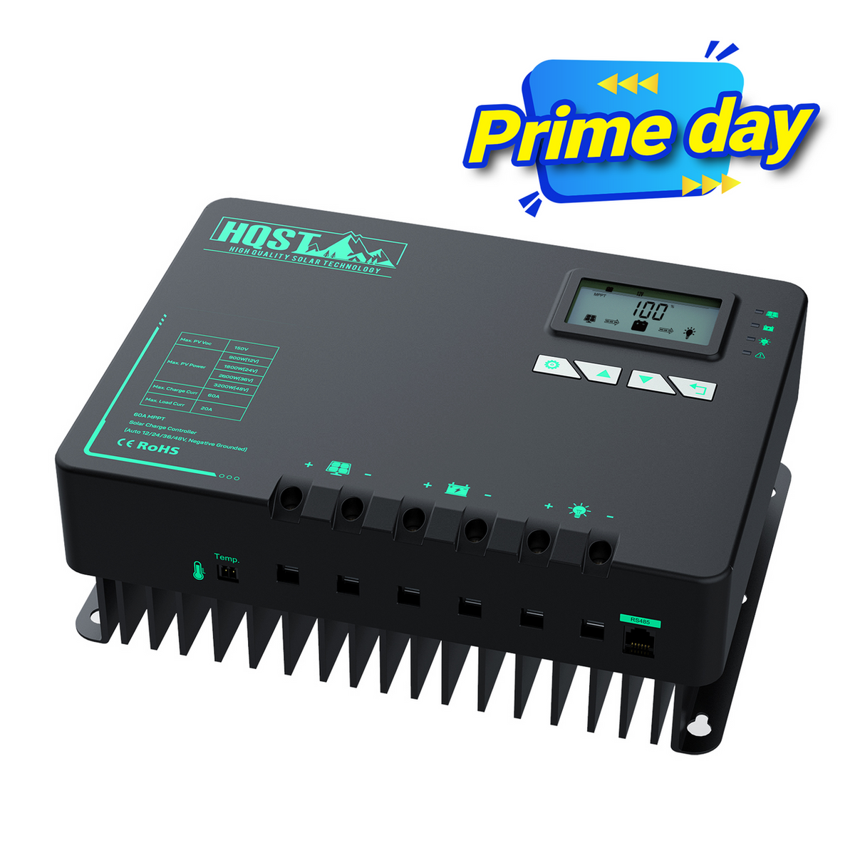 HQST 60A MPPT Solar Charge Controller with Li-Ion Battery Low Temp Protection, Parallel Charging, and Bluetooth