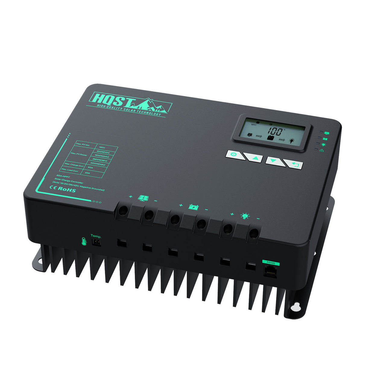 60A Negative Ground MPPT Solar Charge Controller with Bluetooth LCD Display
