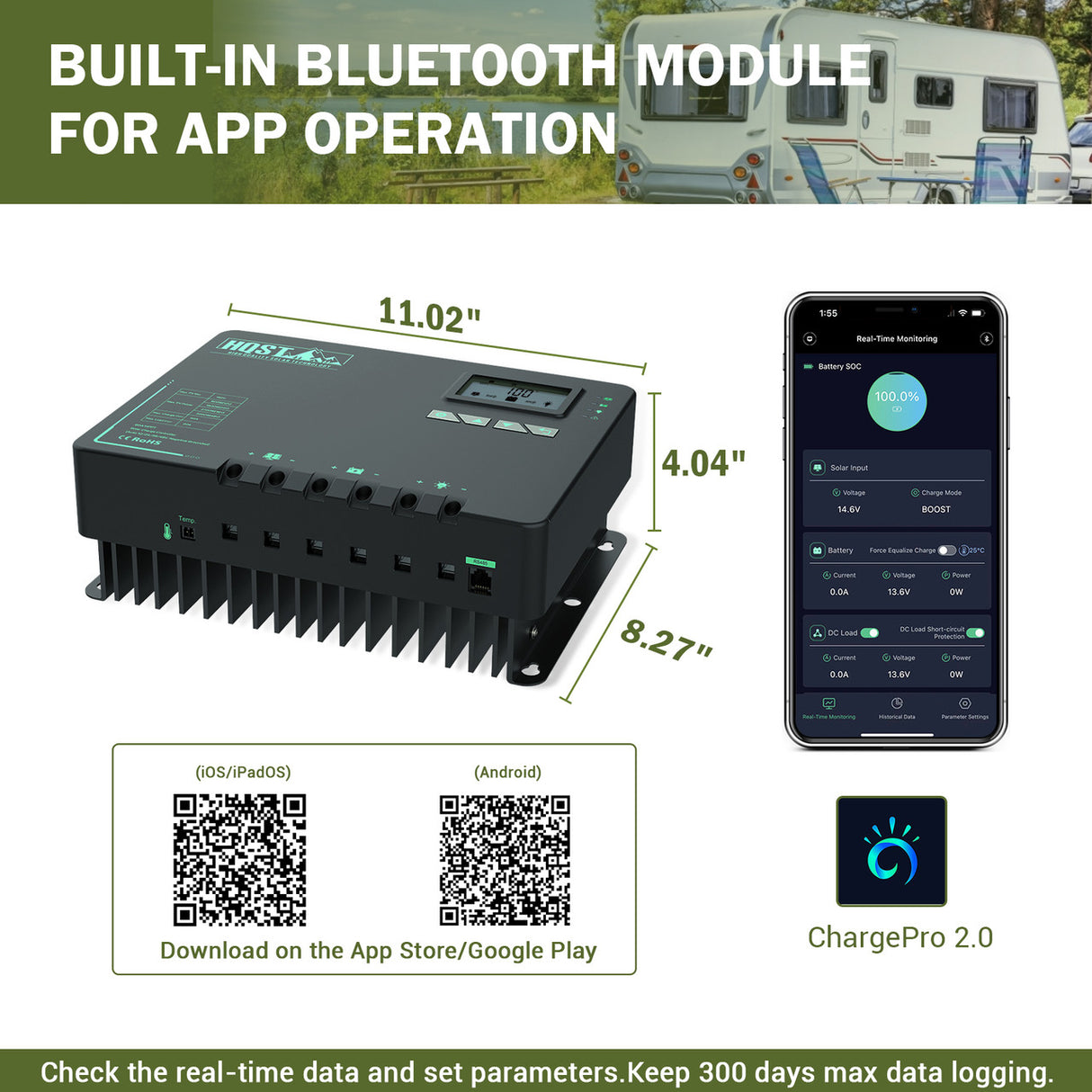 60A Negative Ground MPPT Solar Charge Controller with Bluetooth LCD Display