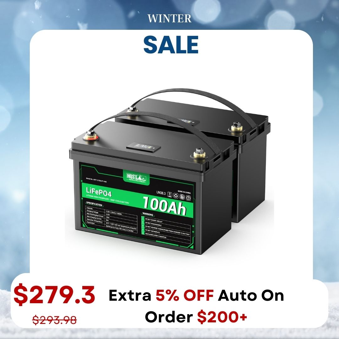 2-Pack HQST 12V 100Ah LiFePO4 Battery with LED Display (Extra 5% Off Promotion).