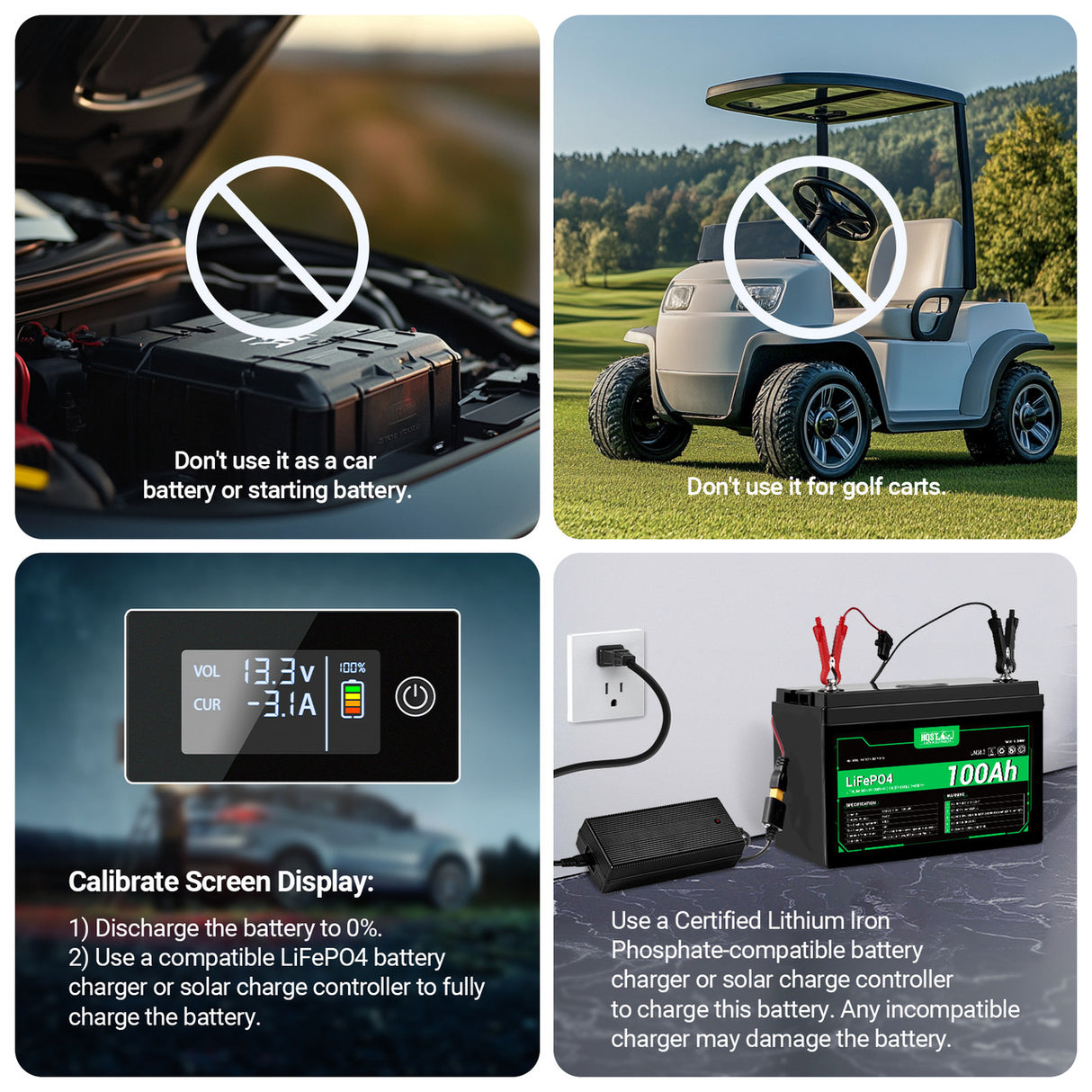 HQST 12V 100Ah Lithium Iron Phosphate LiFePO4 Battery with LED Display