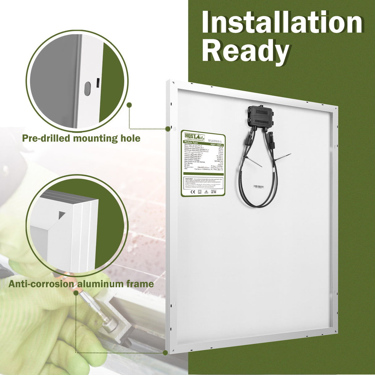 HQST 100 Watt Polycrystalline 12V Solar Panel (New)