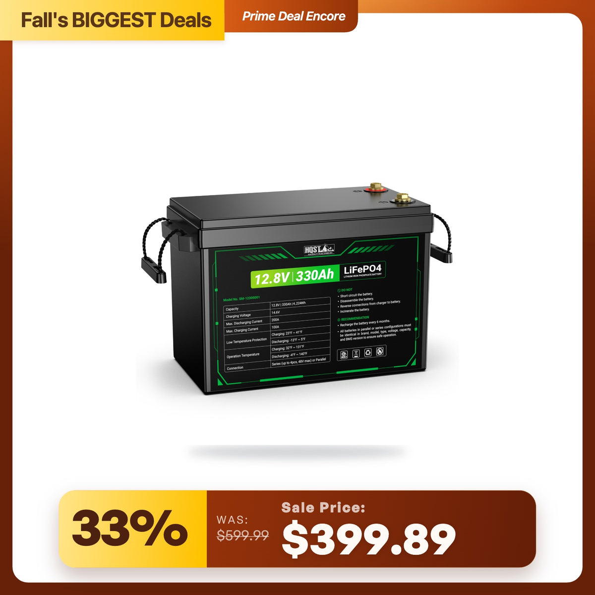 HQST 12V 300Ah Mini LiFePO4 Battery | 4224Wh, 200A BMS