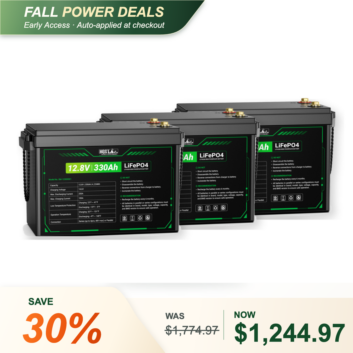 HQST 12V 300Ah Mini LiFePO4 Battery | 4224Wh, 200A BMS