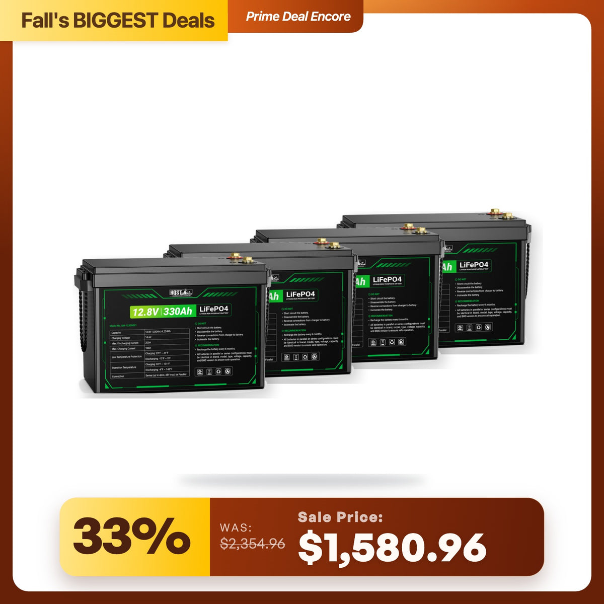 HQST 12V 300Ah Mini LiFePO4 Battery | 4224Wh, 200A BMS