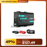 HQST 2000W Pure Sine Wave Inverter 12V DC to 120V AC with 4000W Surge, AC Hardwire, Wired Remote Control
