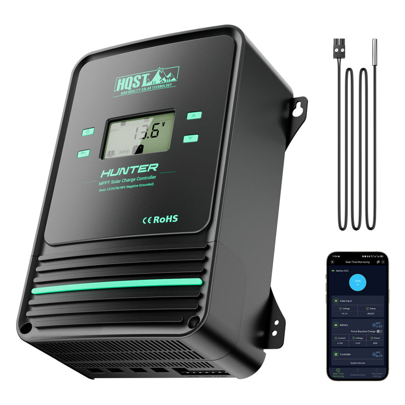 HQST 100A MPPT Solar Charge Controller with Smart APP Control, LiFePO4 Battery Low Temp Protection, and Parallel Charging