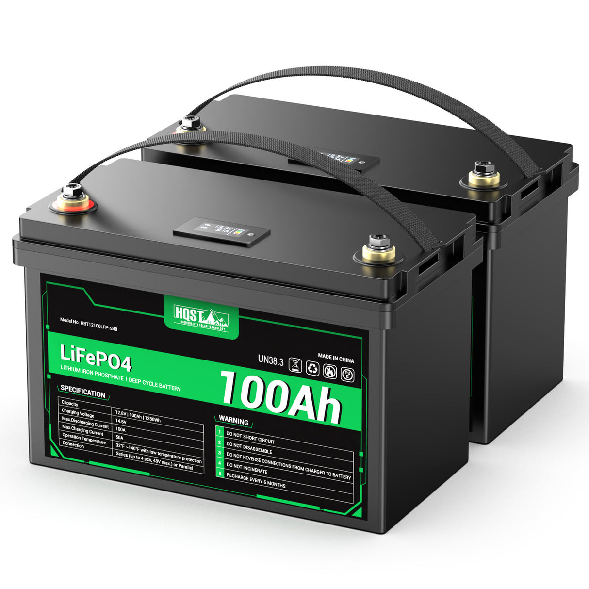HQST 12V 100Ah Lithium Iron Phosphate LiFePO4 Battery with LED Display