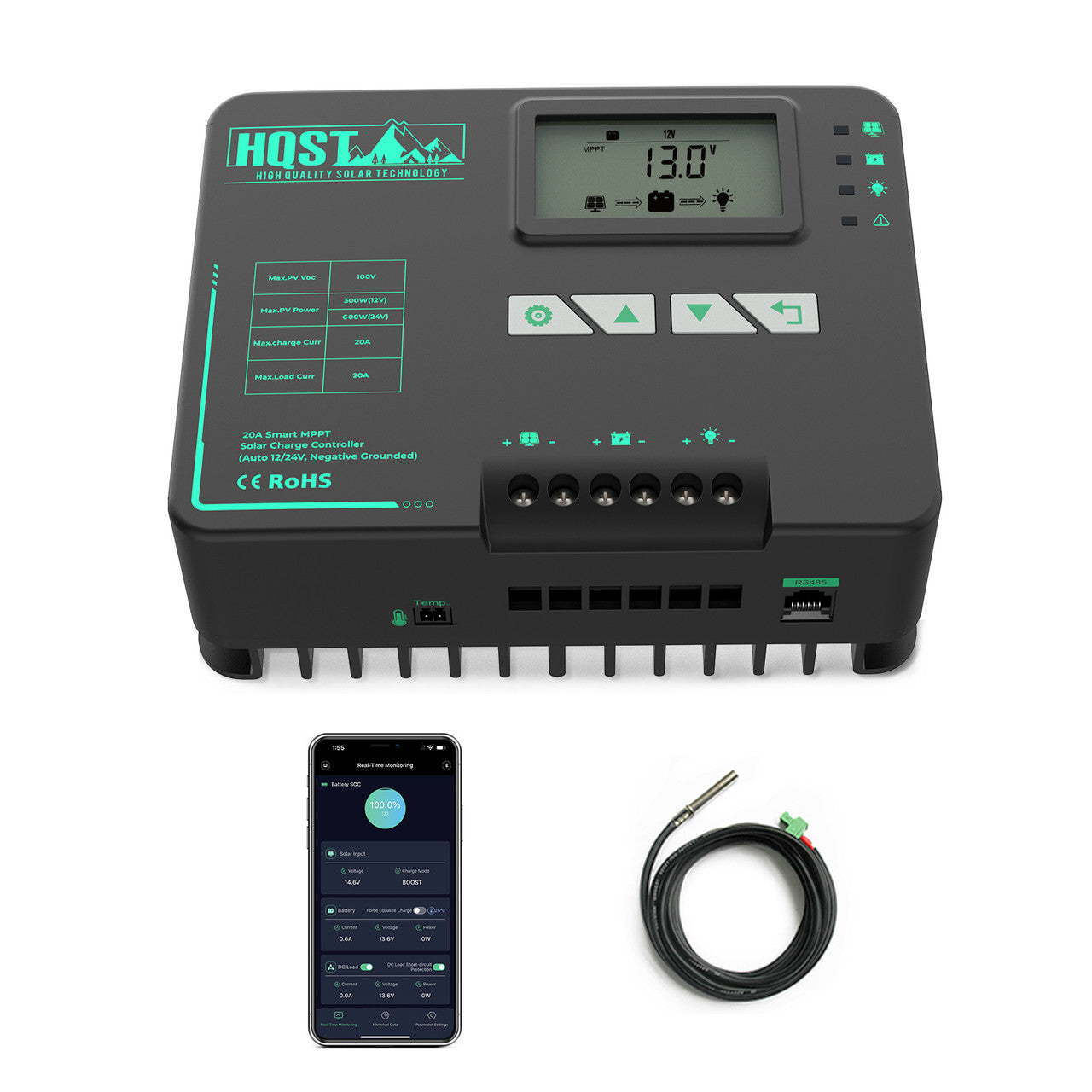 HQST 20A MPPT Solar Charge Controller with Parallel Charging & Bluetooth