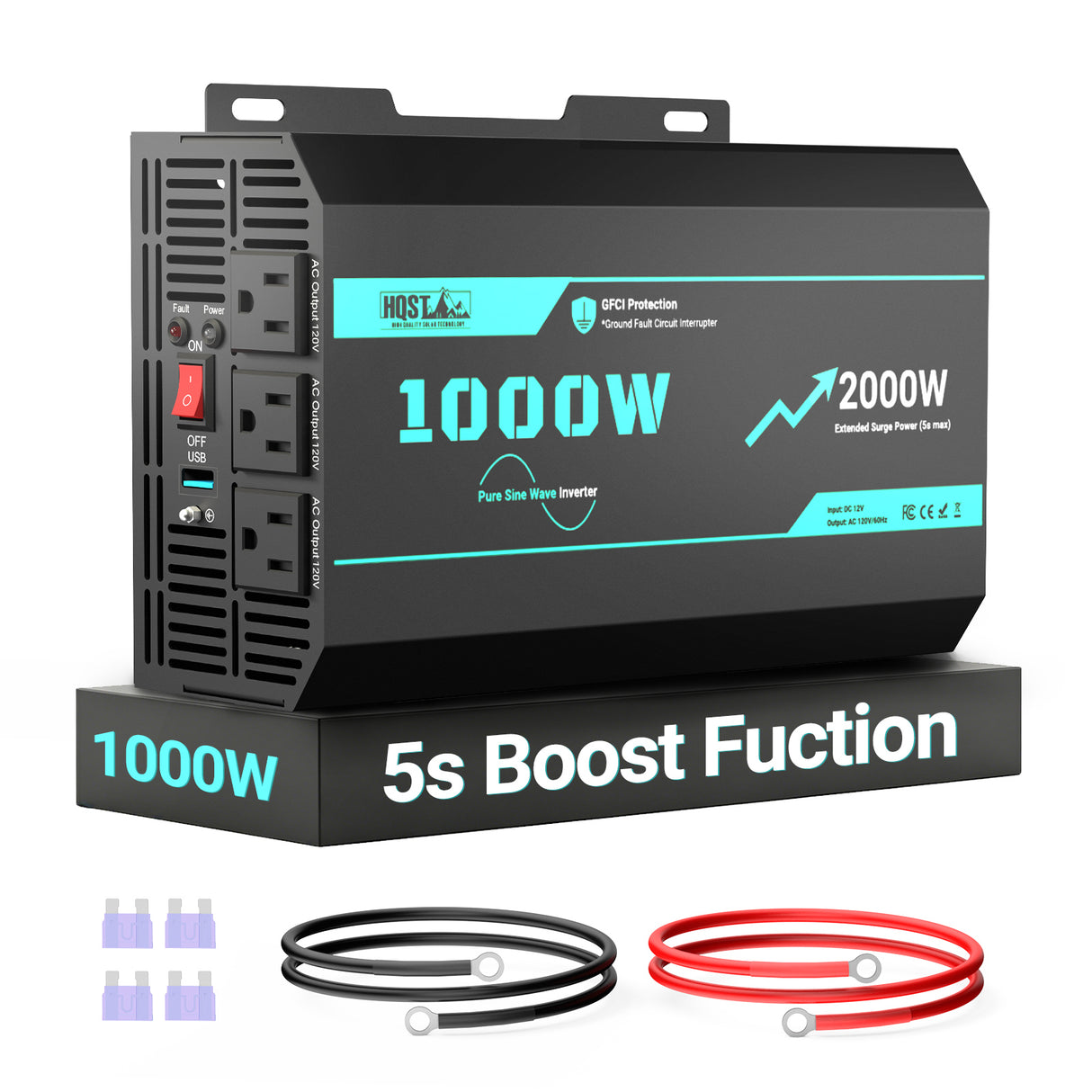 HQST 1000W Pure Sine Wave Inverter | 2000W Surge | GFCI Protected | Built for RV & Off-Grid