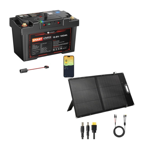 2-in-1 Smart PowerMax 1280Wh DC Portable Power Station & 12V 100Ah LiFePO4 Battery