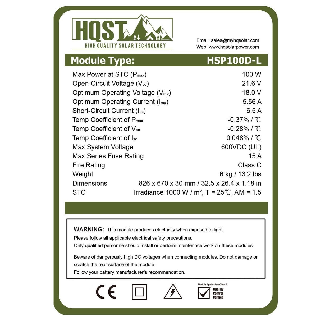 HQST 100 Watt 12 Volt 9BB Cell Monocrystalline Solar Panel (HSP100D-L-US)