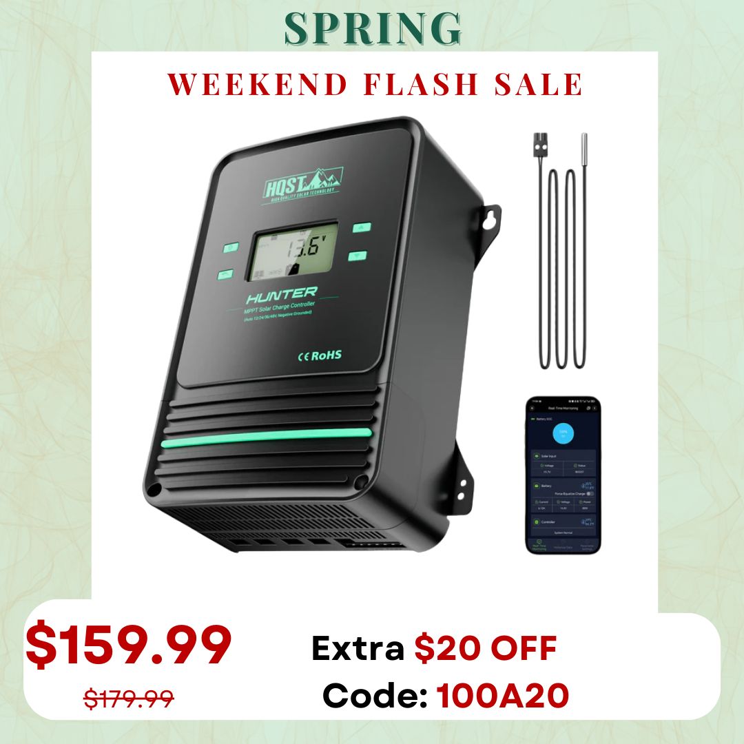 HQST 100A MPPT Solar Charge Controller with Smart APP Control, LiFePO4 Battery Low Temp Protection, and Parallel Charging