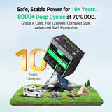 Safe, stable power for 10+ years. 8000+ deep cycles at 70% DOD.