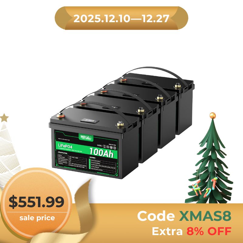 HQST 12V 100Ah Lithium Iron Phosphate LiFePO4 Battery with LED Display