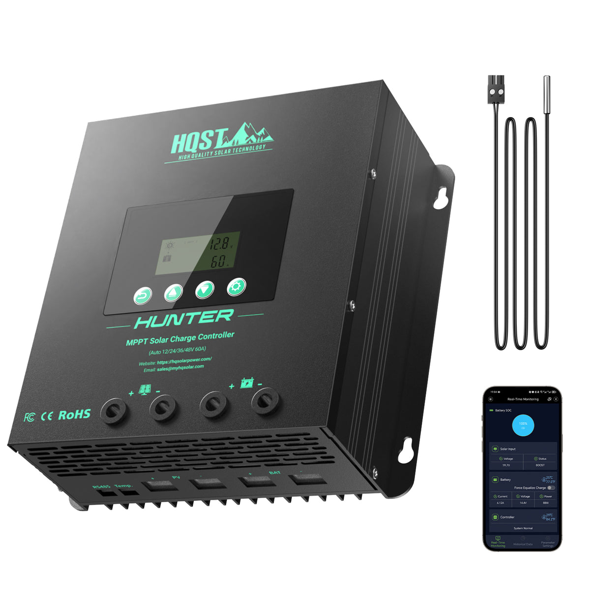 HQST 60A MPPT Solar Charge Controller with Smart APP Control, LiFePO4 Battery Low Temp Protection, and Parallel Charging