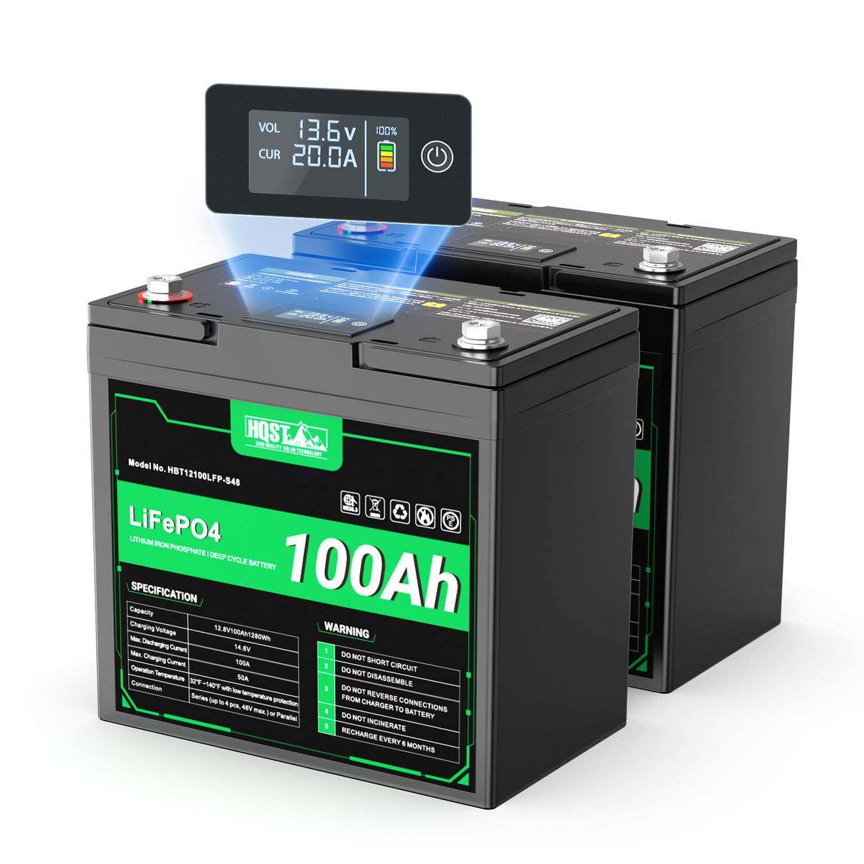 Pre-Order: HQST 12V 100Ah LiFePO4 Battery, Mini Size Group 22NF with LED Meter, 10+ Years Life