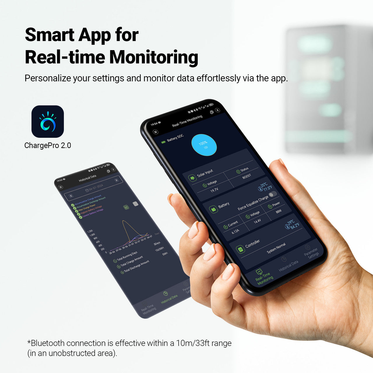 (Back Order 11/10）100A MPPT Solar Charge Controller with Smart APP Control, LiFePO4 Battery Low Temp Protection, and Parallel Charging