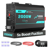 2000W 12V Pure Sine Wave Inverter with 4000W Surge (5s max) and Wired Remote Control