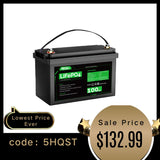 HQST 12V 100Ah LiFePO4 Lithium Iron Phosphate Battery [10-year Warranty]