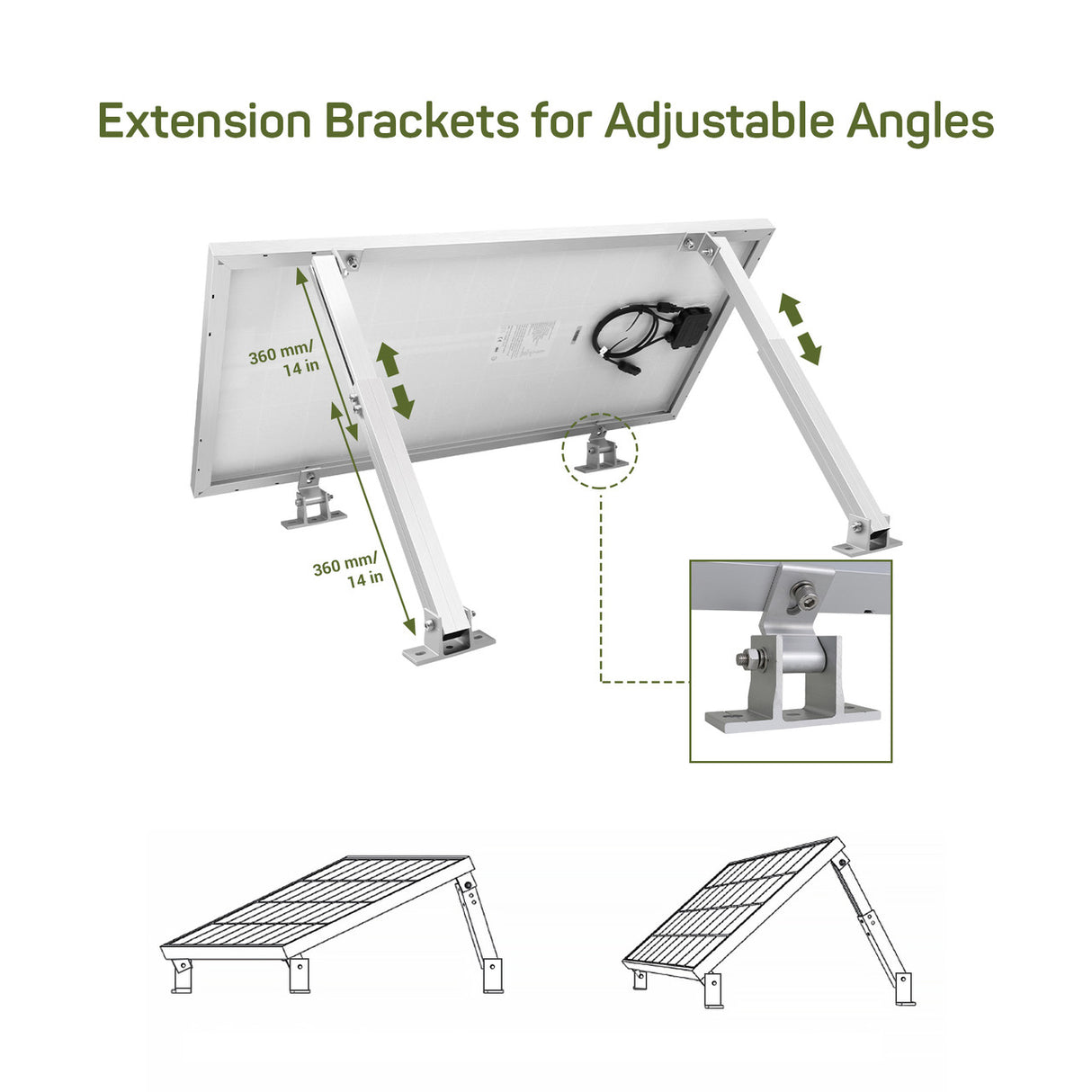 HQST Adjustable Solar Panel Tilt Mounting Brackets, Support Up to 200 Watt Panels, for Flat Roofs, RVs, Cabin, Camping, Off Grid System

