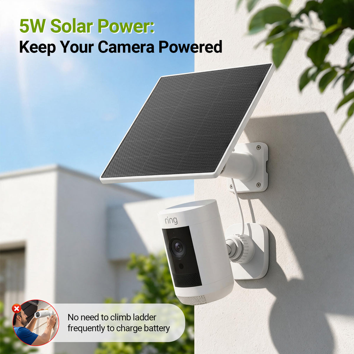 HQST 5W Solar Panel for Ring Stick Up & Spotlight Cam