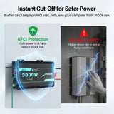 3000W 12V Pure Sine Wave Inverter with 6000W Surge (5s max) and Wired Remote Control